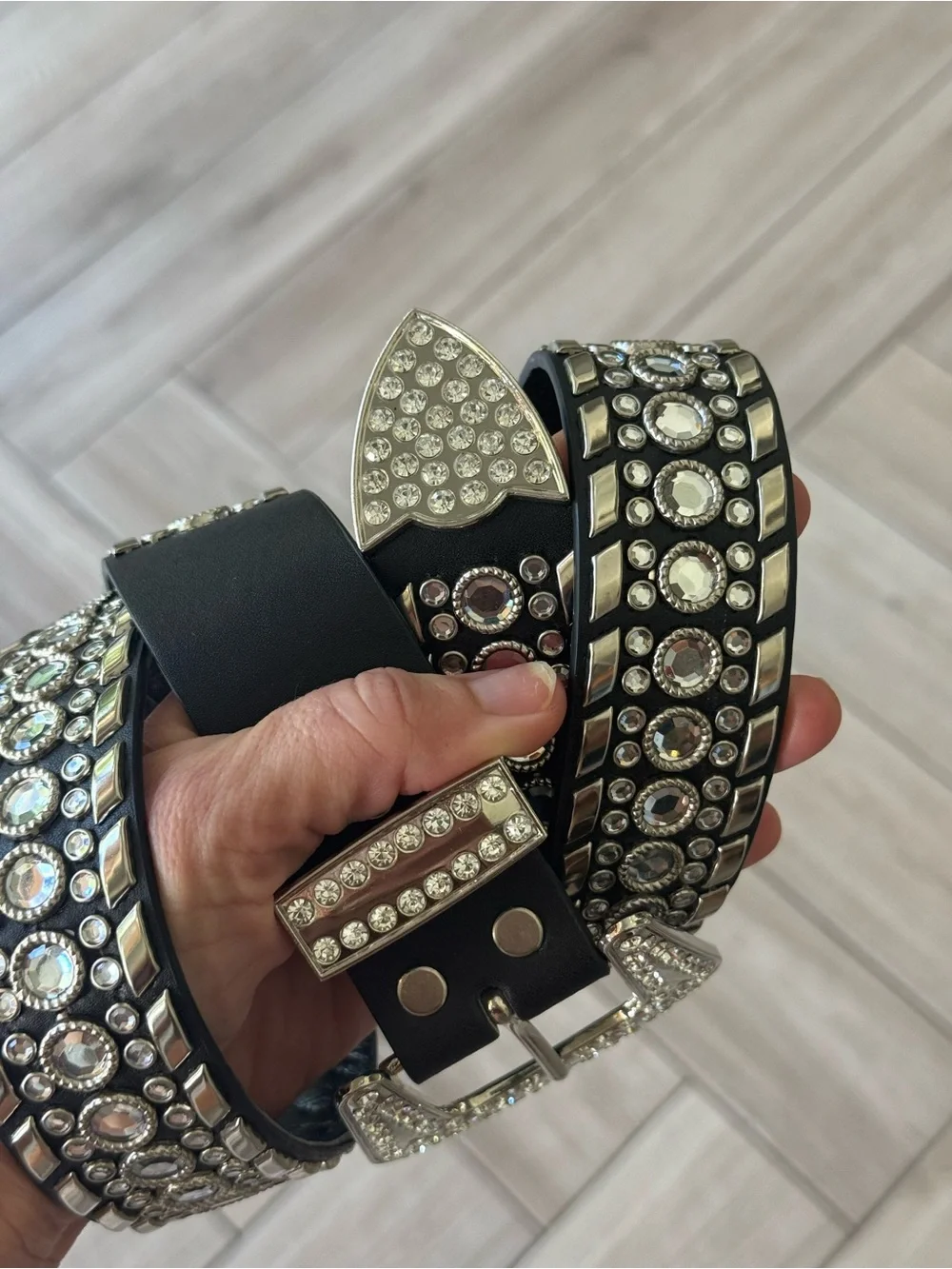 Embellished Black Women's Crystal Rhinestone Western Belt L